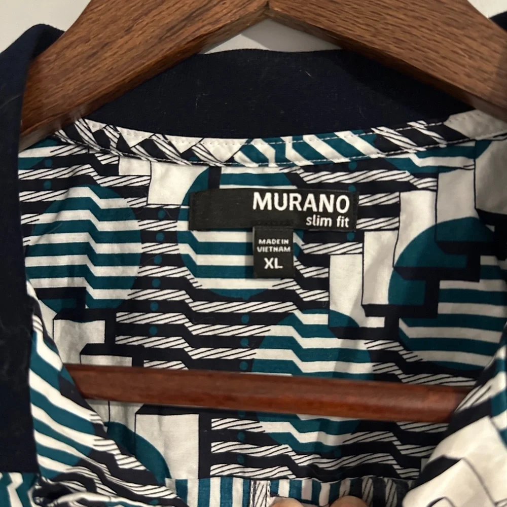 NWOT Murano Retro Bowling Navy and White Patterned Button Down Shirt